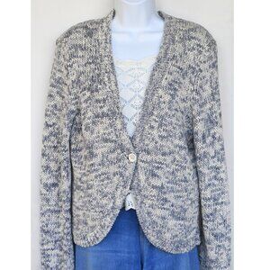 Ann Taylor Blue/Grey/White Cotton Cardigan, Sz XL